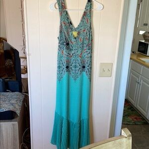 Maeve Blue Embellished Pleated Maxi Sundress